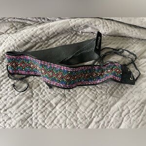 Vintage Express leather & suede wide belt black pink blue green braided ties